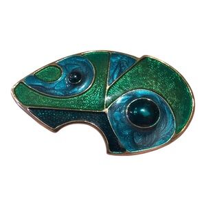 1980s Vintage Green and Blue Brooch 2.5”